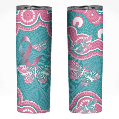 Hereditary And Gynecologic Cancer Awareness Skinny Tumbler Teal Pink Ribbon Aboriginal Art - Aussie Hoodie