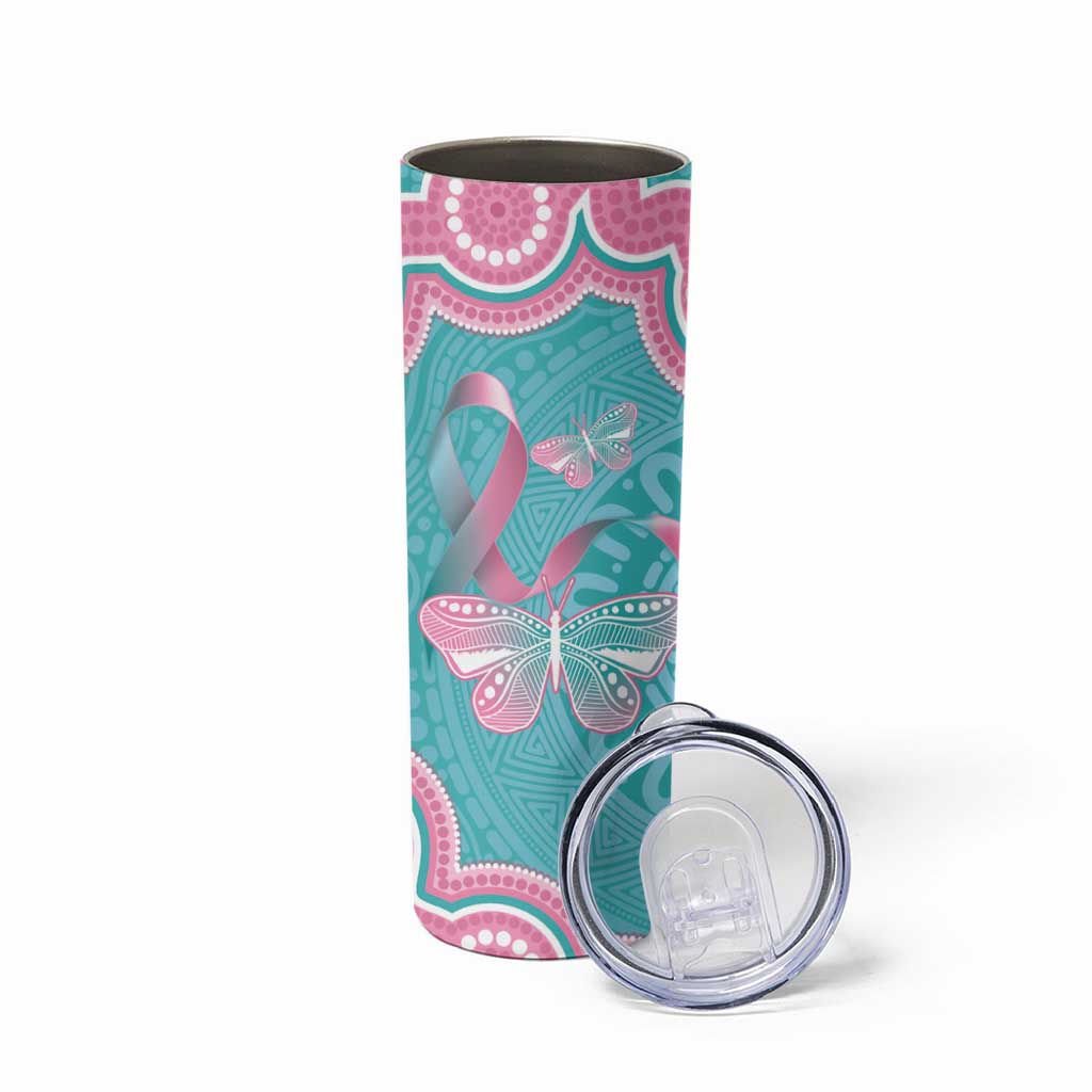 Hereditary And Gynecologic Cancer Awareness Skinny Tumbler Teal Pink Ribbon Aboriginal Art - Aussie Hoodie
