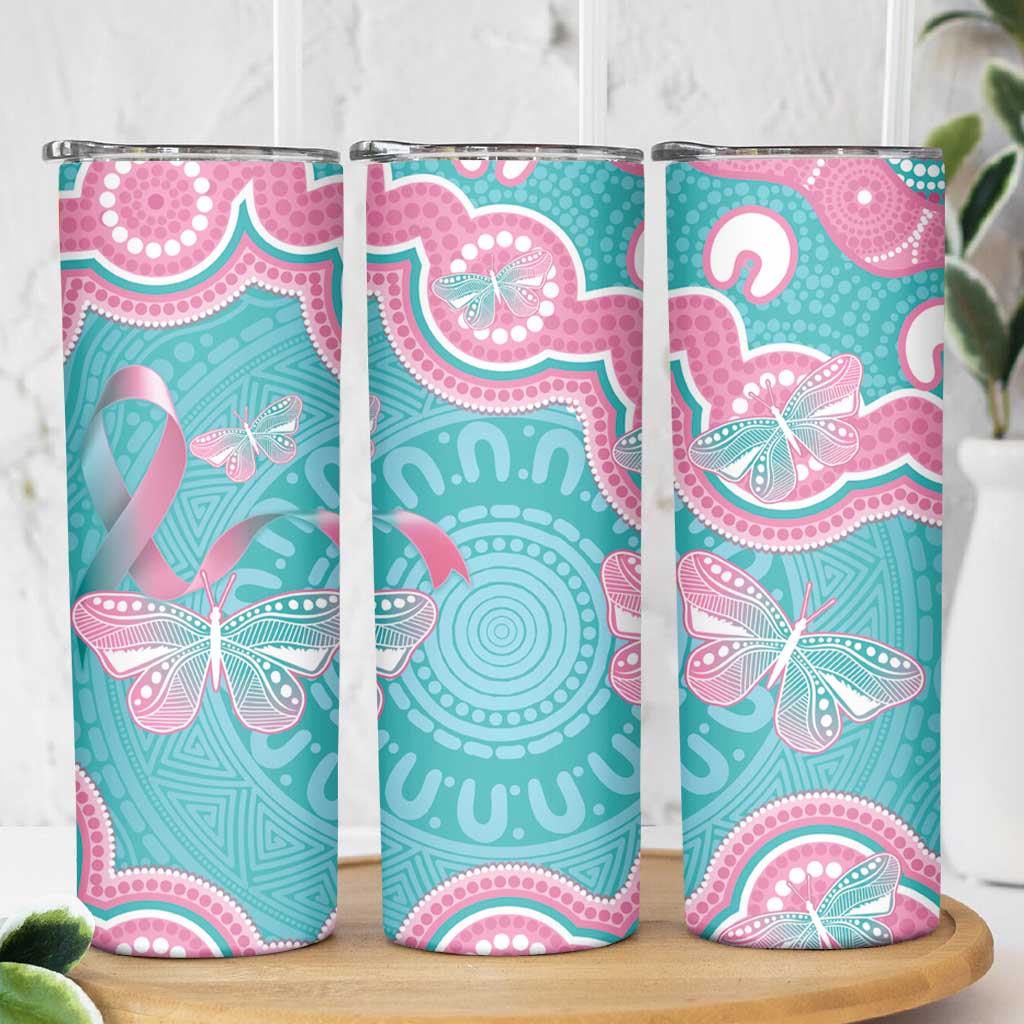 Hereditary And Gynecologic Cancer Awareness Skinny Tumbler Teal Pink Ribbon Aboriginal Art - Aussie Hoodie