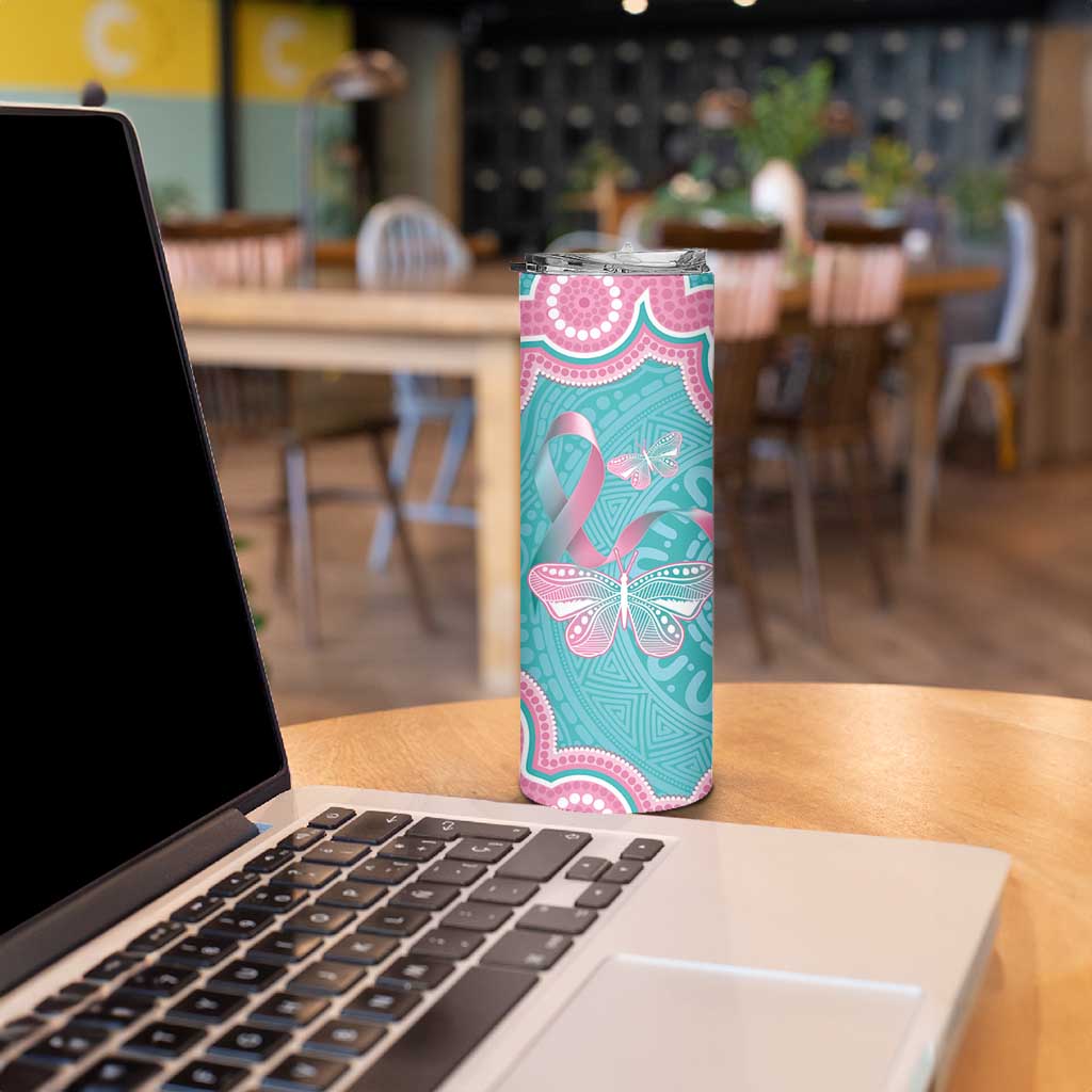 Hereditary And Gynecologic Cancer Awareness Skinny Tumbler Teal Pink Ribbon Aboriginal Art - Aussie Hoodie