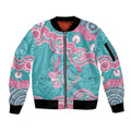 Hereditary And Gynecologic Cancer Awareness Sleeve Zip Bomber Jacket Teal Pink Ribbon Aboriginal Art - Aussie Hoodie