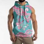 Hereditary And Gynecologic Cancer Awareness Sleeveless Hoodie Teal Pink Ribbon Aboriginal Art - Aussie Hoodie