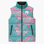 Hereditary And Gynecologic Cancer Awareness Sleeveless Puffer Jacket Teal Pink Ribbon Aboriginal Art - Aussie Hoodie