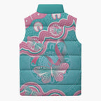 Hereditary And Gynecologic Cancer Awareness Sleeveless Puffer Jacket Teal Pink Ribbon Aboriginal Art - Aussie Hoodie