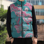 Hereditary And Gynecologic Cancer Awareness Sleeveless Puffer Jacket Teal Pink Ribbon Aboriginal Art - Aussie Hoodie