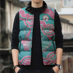 Hereditary And Gynecologic Cancer Awareness Sleeveless Puffer Jacket Teal Pink Ribbon Aboriginal Art - Aussie Hoodie