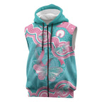 Hereditary And Gynecologic Cancer Awareness Sleeveless Zip Hoodie Teal Pink Ribbon Aboriginal Art LT14