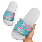 Hereditary And Gynecologic Cancer Awareness Slide Sandals Teal Pink Ribbon Aboriginal Art - Aussie Hoodie