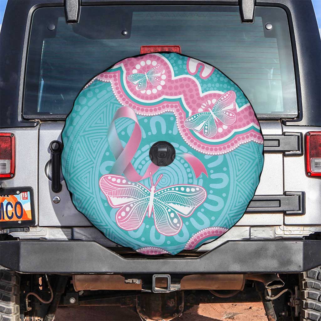 Hereditary And Gynecologic Cancer Awareness Spare Tire Cover Teal Pink Ribbon Aboriginal Art - Aussie Hoodie