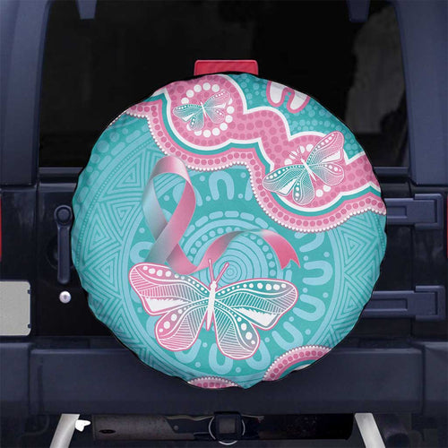 Hereditary And Gynecologic Cancer Awareness Spare Tire Cover Teal Pink Ribbon Aboriginal Art - Aussie Hoodie