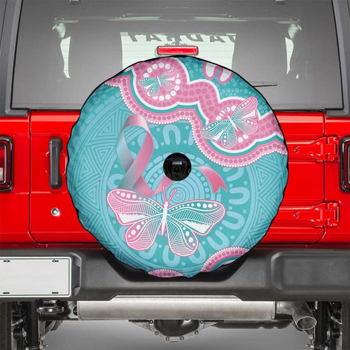 Hereditary And Gynecologic Cancer Awareness Spare Tire Cover Teal Pink Ribbon Aboriginal Art - Aussie Hoodie