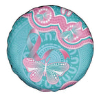 Hereditary And Gynecologic Cancer Awareness Spare Tire Cover Teal Pink Ribbon Aboriginal Art - Aussie Hoodie