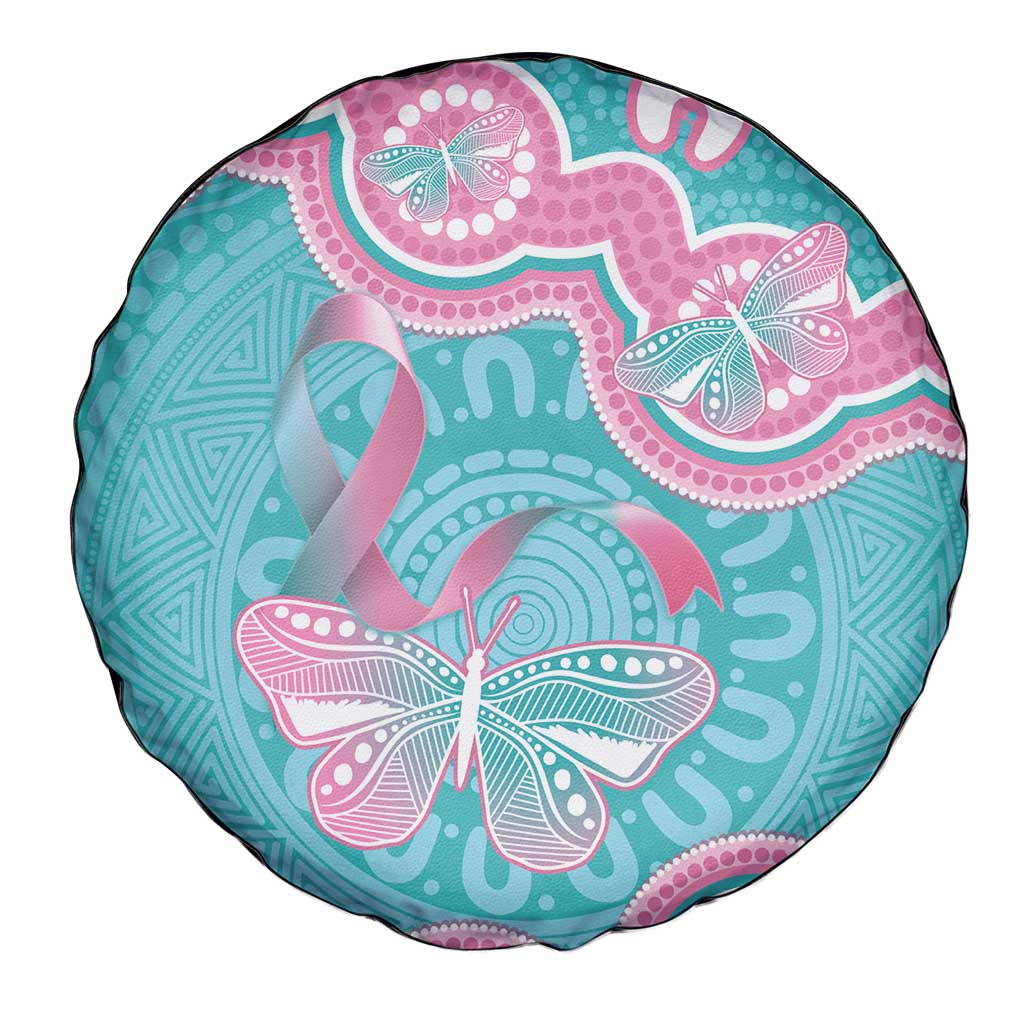Hereditary And Gynecologic Cancer Awareness Spare Tire Cover Teal Pink Ribbon Aboriginal Art - Aussie Hoodie