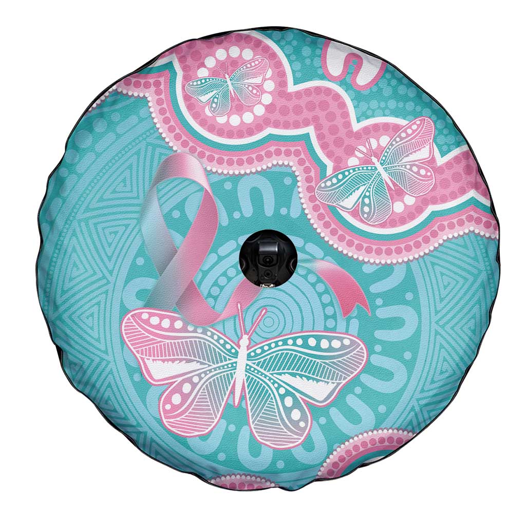 Hereditary And Gynecologic Cancer Awareness Spare Tire Cover Teal Pink Ribbon Aboriginal Art - Aussie Hoodie