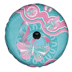 Hereditary And Gynecologic Cancer Awareness Spare Tire Cover Teal Pink Ribbon Aboriginal Art - Aussie Hoodie