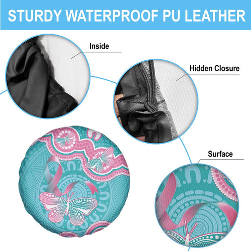 Hereditary And Gynecologic Cancer Awareness Spare Tire Cover Teal Pink Ribbon Aboriginal Art - Aussie Hoodie