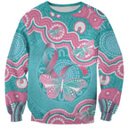 Hereditary And Gynecologic Cancer Awareness Sweatshirt Teal Pink Ribbon Aboriginal Art - Aussie Hoodie