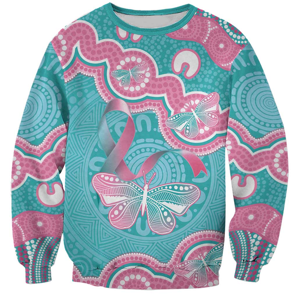 Hereditary And Gynecologic Cancer Awareness Sweatshirt Teal Pink Ribbon Aboriginal Art - Aussie Hoodie