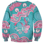 Hereditary And Gynecologic Cancer Awareness Sweatshirt Teal Pink Ribbon Aboriginal Art - Aussie Hoodie