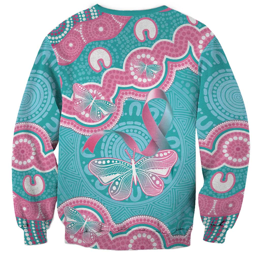 Hereditary And Gynecologic Cancer Awareness Sweatshirt Teal Pink Ribbon Aboriginal Art - Aussie Hoodie