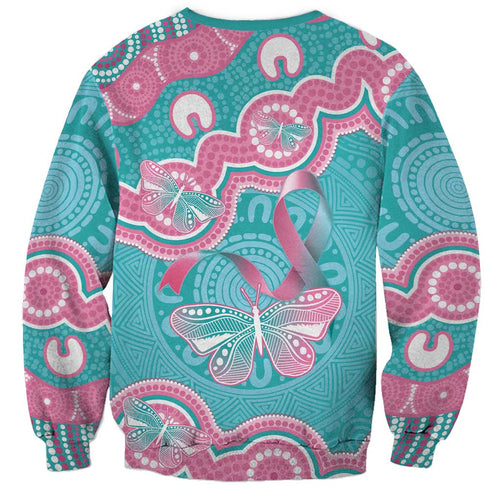 Hereditary And Gynecologic Cancer Awareness Sweatshirt Teal Pink Ribbon Aboriginal Art - Aussie Hoodie