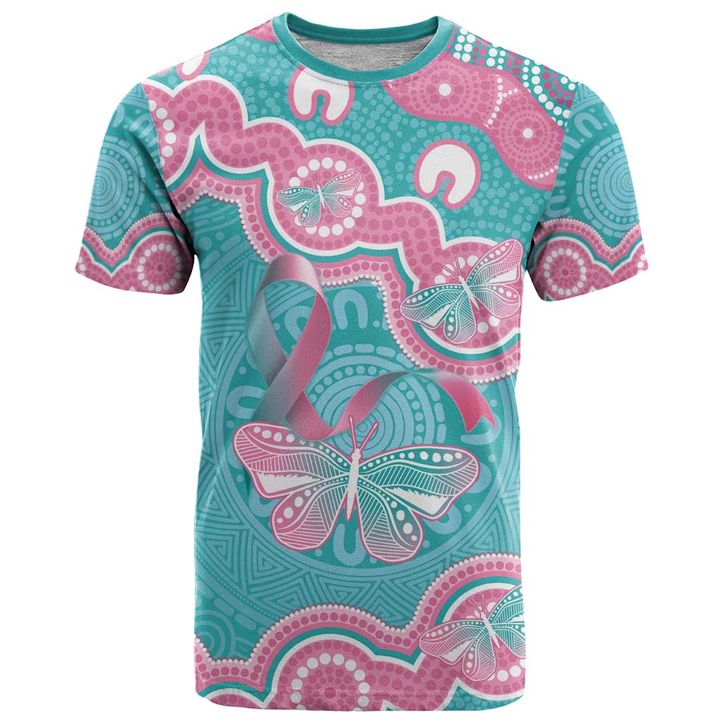 Hereditary And Gynecologic Cancer Awareness T Shirt Teal Pink Ribbon Aboriginal Art - Aussie Hoodie