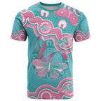Hereditary And Gynecologic Cancer Awareness T Shirt Teal Pink Ribbon Aboriginal Art - Aussie Hoodie