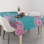 Hereditary And Gynecologic Cancer Awareness Tablecloth Teal Pink Ribbon Aboriginal Art - Aussie Hoodie