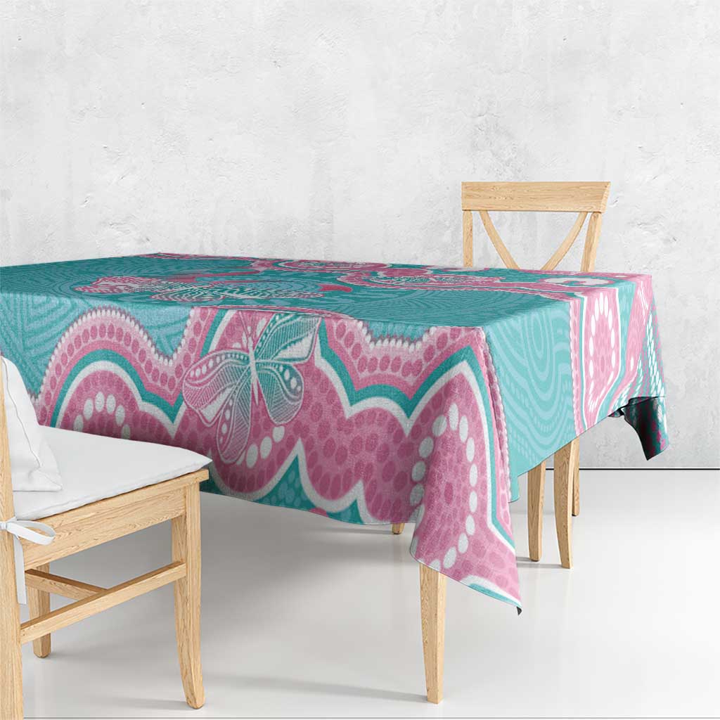 Hereditary And Gynecologic Cancer Awareness Tablecloth Teal Pink Ribbon Aboriginal Art - Aussie Hoodie