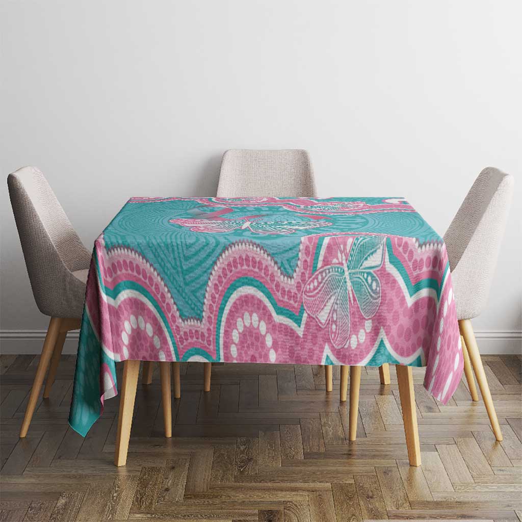 Hereditary And Gynecologic Cancer Awareness Tablecloth Teal Pink Ribbon Aboriginal Art - Aussie Hoodie
