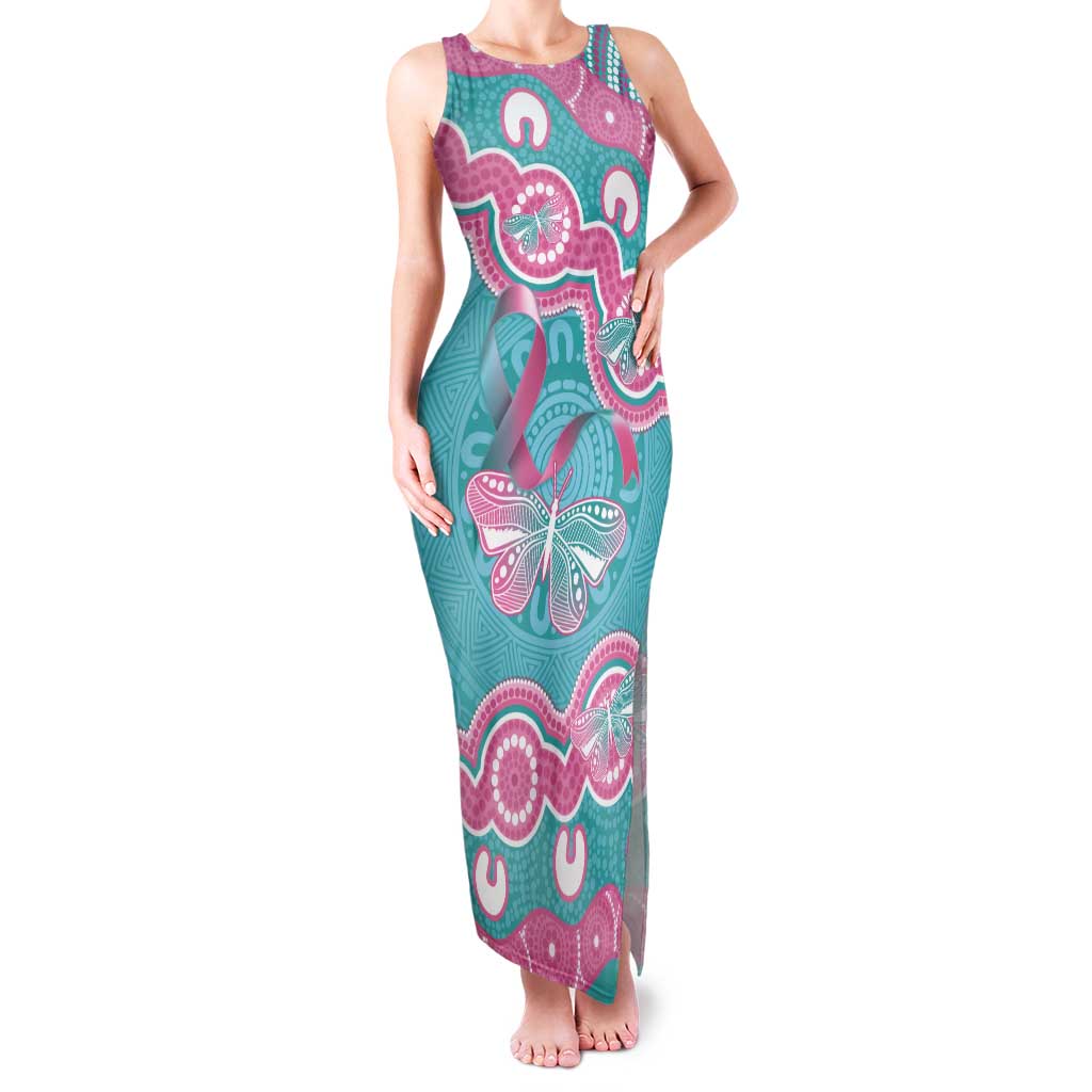 Hereditary And Gynecologic Cancer Awareness Tank Maxi Dress Teal Pink Ribbon Aboriginal Art - Aussie Hoodie