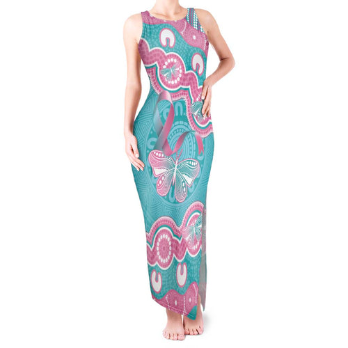 Hereditary And Gynecologic Cancer Awareness Tank Maxi Dress Teal Pink Ribbon Aboriginal Art - Aussie Hoodie