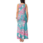 Hereditary And Gynecologic Cancer Awareness Tank Maxi Dress Teal Pink Ribbon Aboriginal Art - Aussie Hoodie