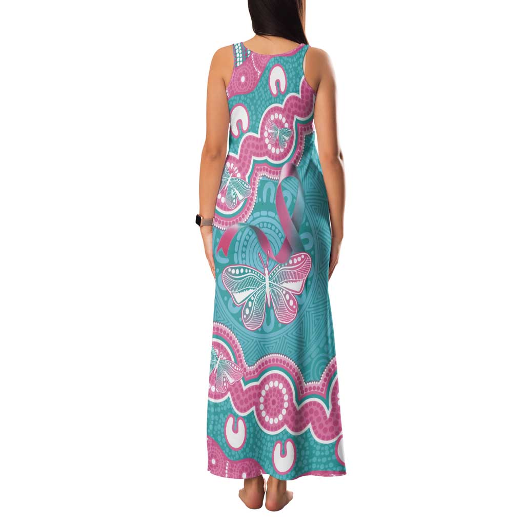 Hereditary And Gynecologic Cancer Awareness Tank Maxi Dress Teal Pink Ribbon Aboriginal Art - Aussie Hoodie