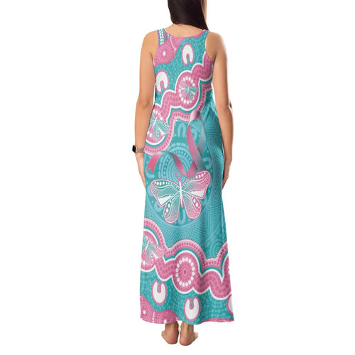 Hereditary And Gynecologic Cancer Awareness Tank Maxi Dress Teal Pink Ribbon Aboriginal Art - Aussie Hoodie