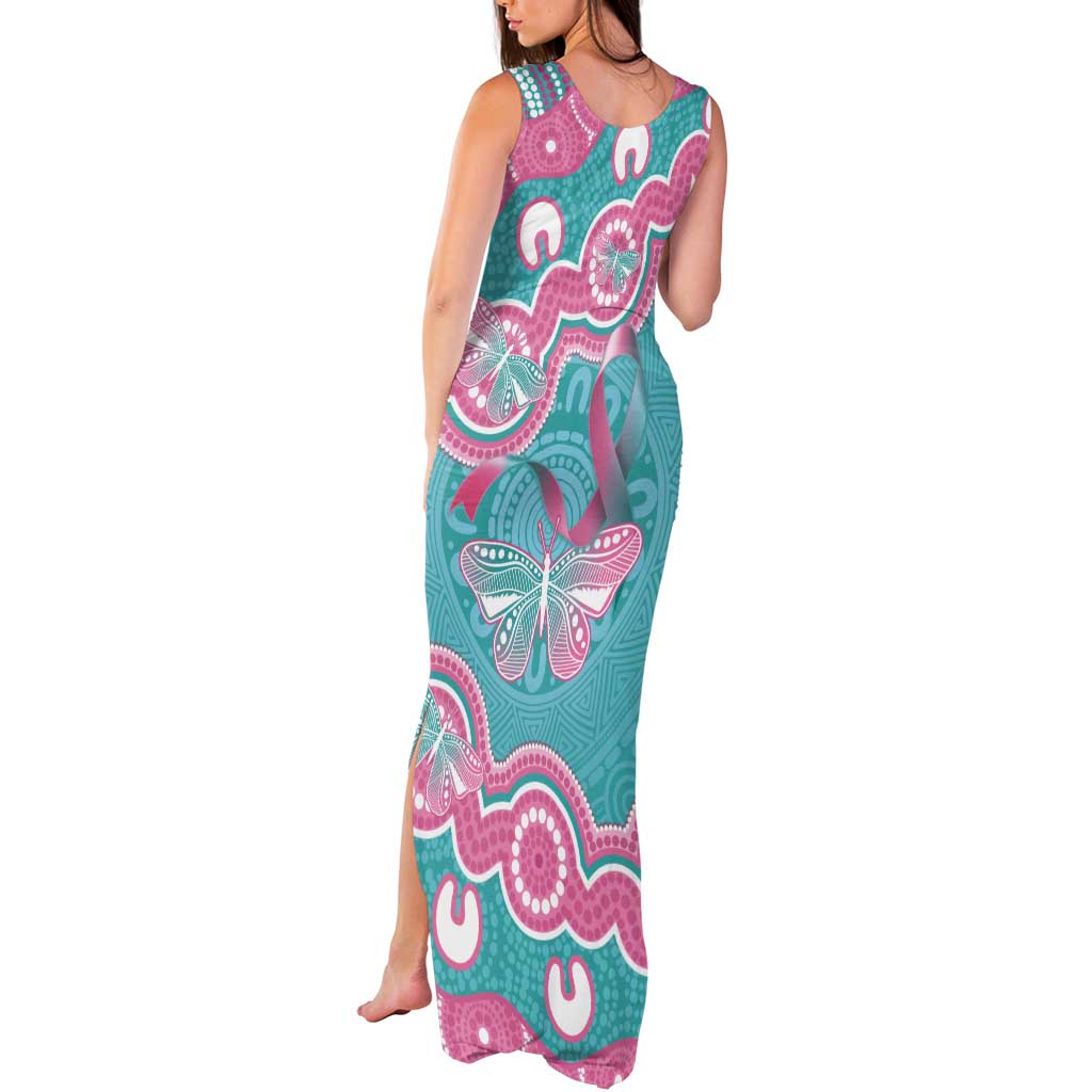 Hereditary And Gynecologic Cancer Awareness Tank Maxi Dress Teal Pink Ribbon Aboriginal Art - Aussie Hoodie