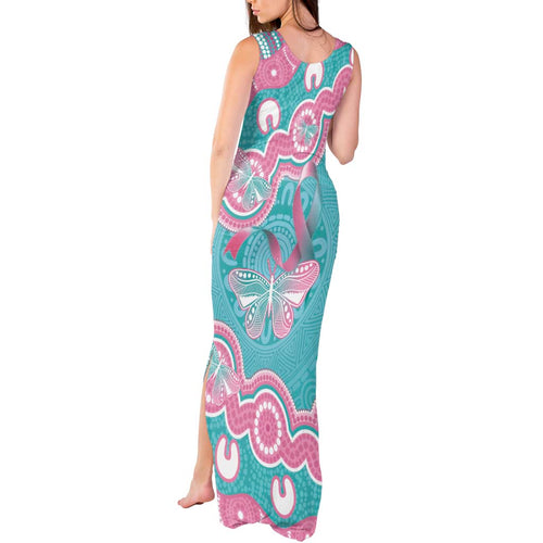 Hereditary And Gynecologic Cancer Awareness Tank Maxi Dress Teal Pink Ribbon Aboriginal Art - Aussie Hoodie