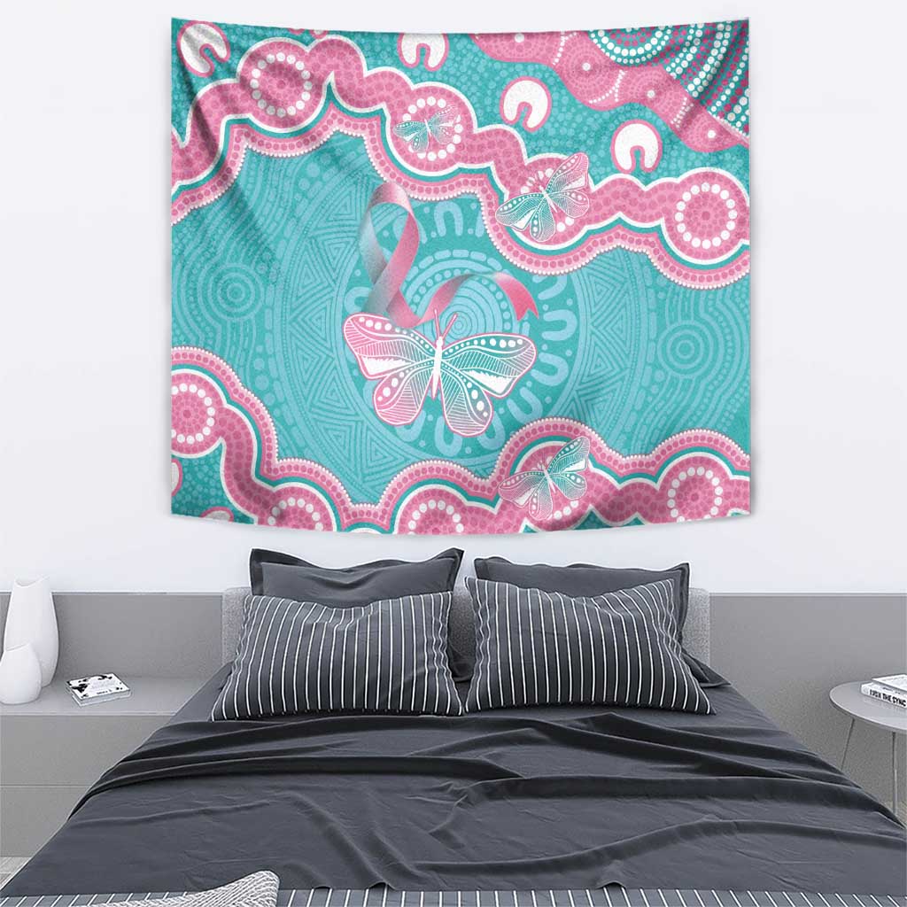 Hereditary And Gynecologic Cancer Awareness Tapestry Teal Pink Ribbon Aboriginal Art - Aussie Hoodie
