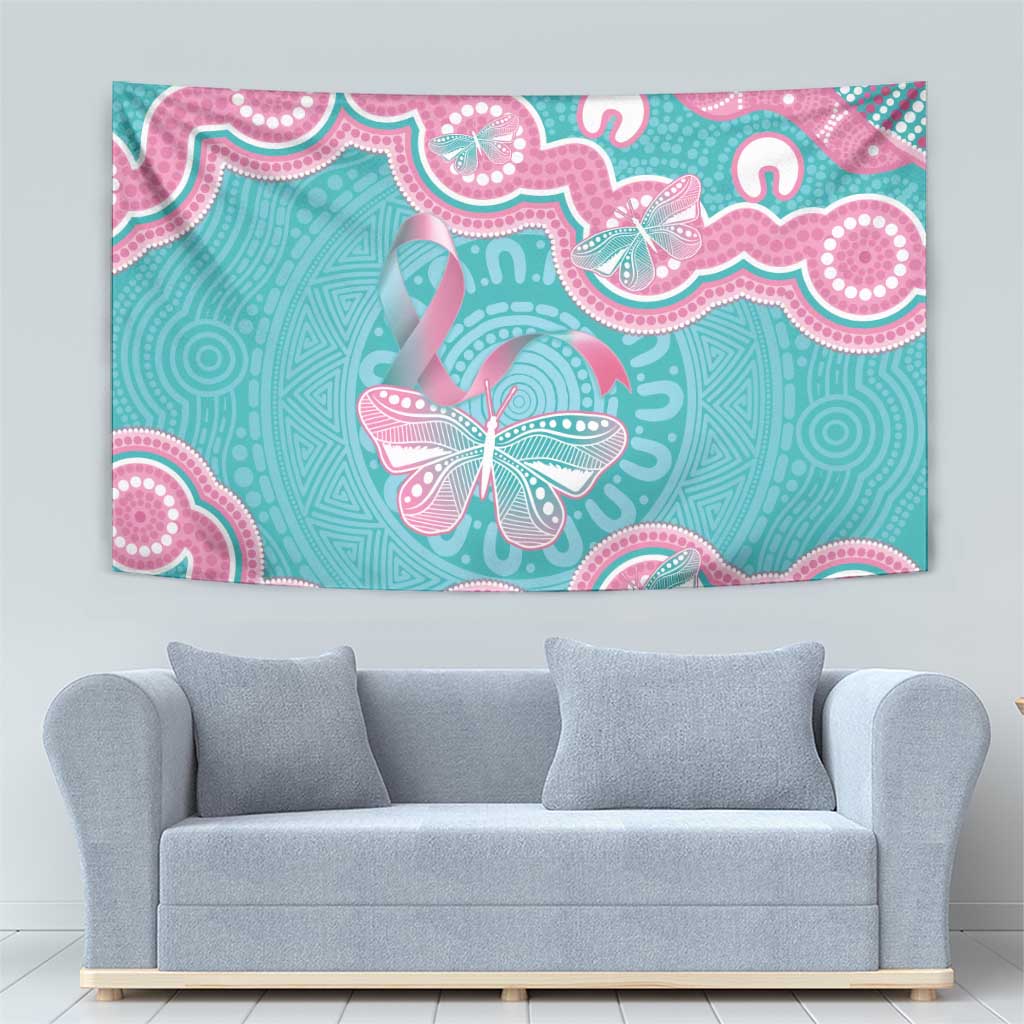 Hereditary And Gynecologic Cancer Awareness Tapestry Teal Pink Ribbon Aboriginal Art - Aussie Hoodie