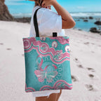 Hereditary And Gynecologic Cancer Awareness Tote Bag Teal Pink Ribbon Aboriginal Art - Aussie Hoodie