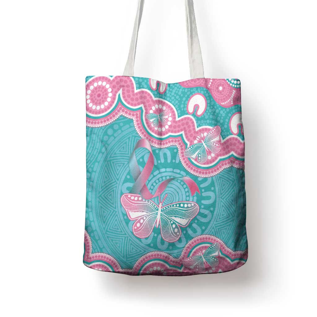 Hereditary And Gynecologic Cancer Awareness Tote Bag Teal Pink Ribbon Aboriginal Art - Aussie Hoodie