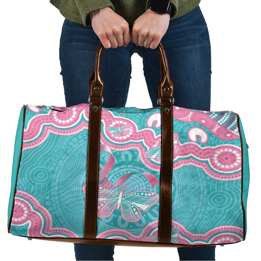 Hereditary And Gynecologic Cancer Awareness Travel Bag Teal Pink Ribbon Aboriginal Art - Aussie Hoodie