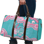 Hereditary And Gynecologic Cancer Awareness Travel Bag Teal Pink Ribbon Aboriginal Art - Aussie Hoodie