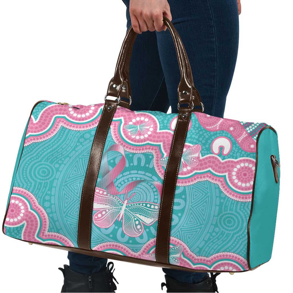 Hereditary And Gynecologic Cancer Awareness Travel Bag Teal Pink Ribbon Aboriginal Art - Aussie Hoodie