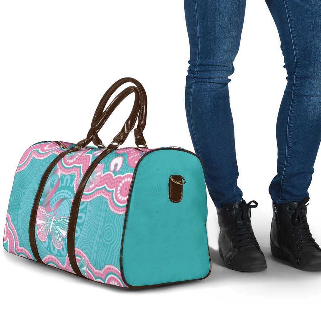 Hereditary And Gynecologic Cancer Awareness Travel Bag Teal Pink Ribbon Aboriginal Art - Aussie Hoodie