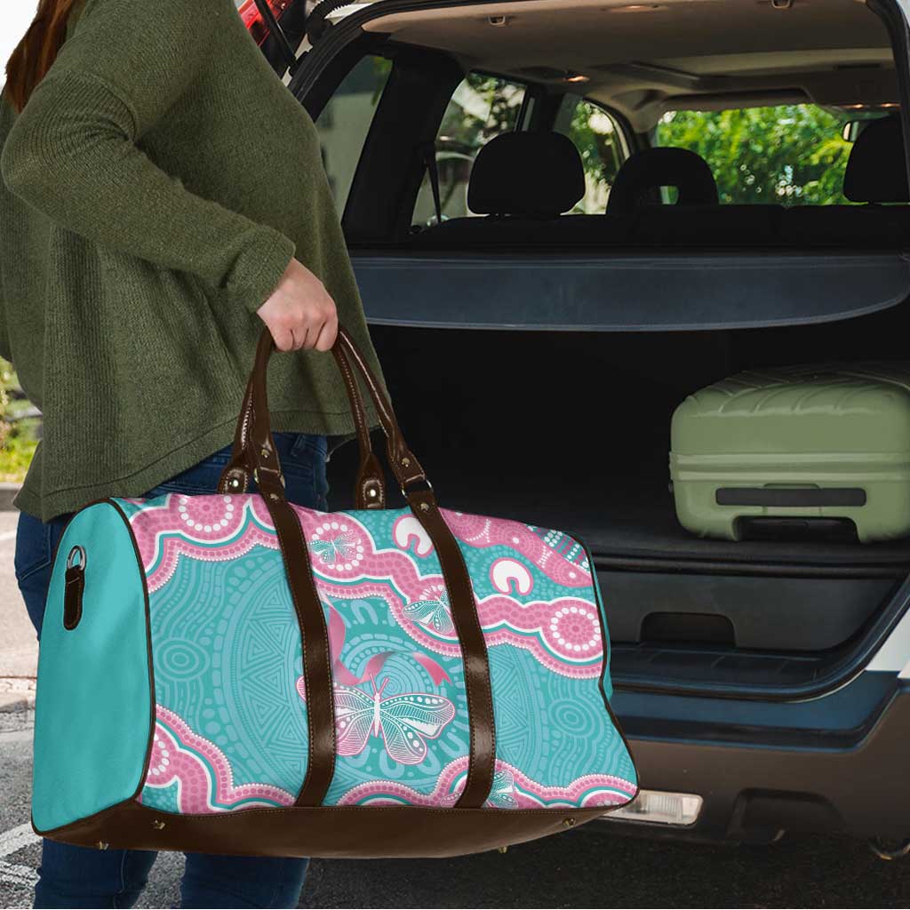 Hereditary And Gynecologic Cancer Awareness Travel Bag Teal Pink Ribbon Aboriginal Art - Aussie Hoodie