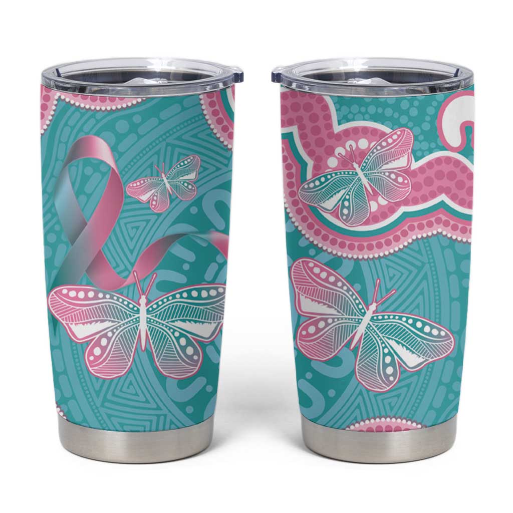 Hereditary And Gynecologic Cancer Awareness Tumbler Cup Teal Pink Ribbon Aboriginal Art - Aussie Hoodie