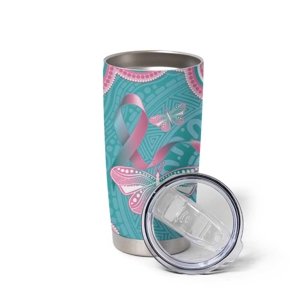 Hereditary And Gynecologic Cancer Awareness Tumbler Cup Teal Pink Ribbon Aboriginal Art - Aussie Hoodie