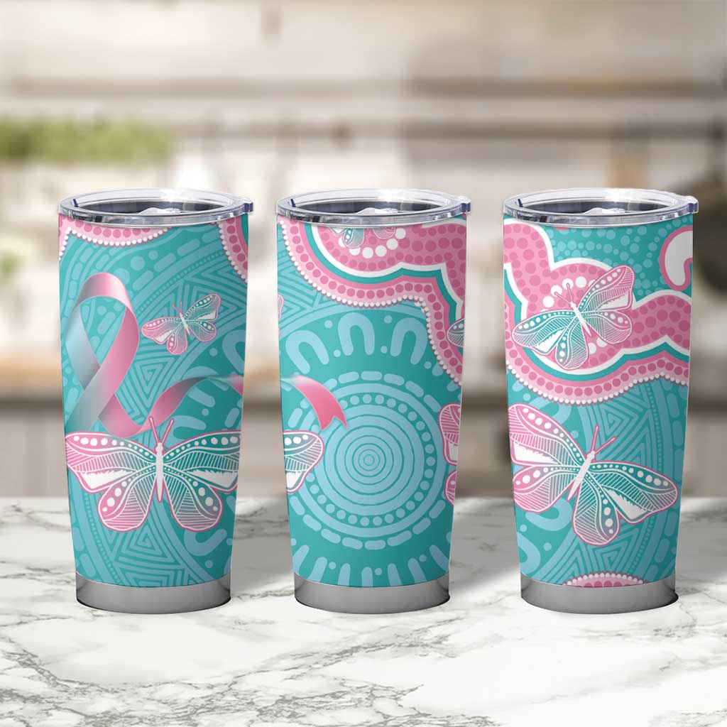 Hereditary And Gynecologic Cancer Awareness Tumbler Cup Teal Pink Ribbon Aboriginal Art - Aussie Hoodie