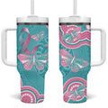 Hereditary And Gynecologic Cancer Awareness Tumbler With Handle Teal Pink Ribbon Aboriginal Art - Aussie Hoodie